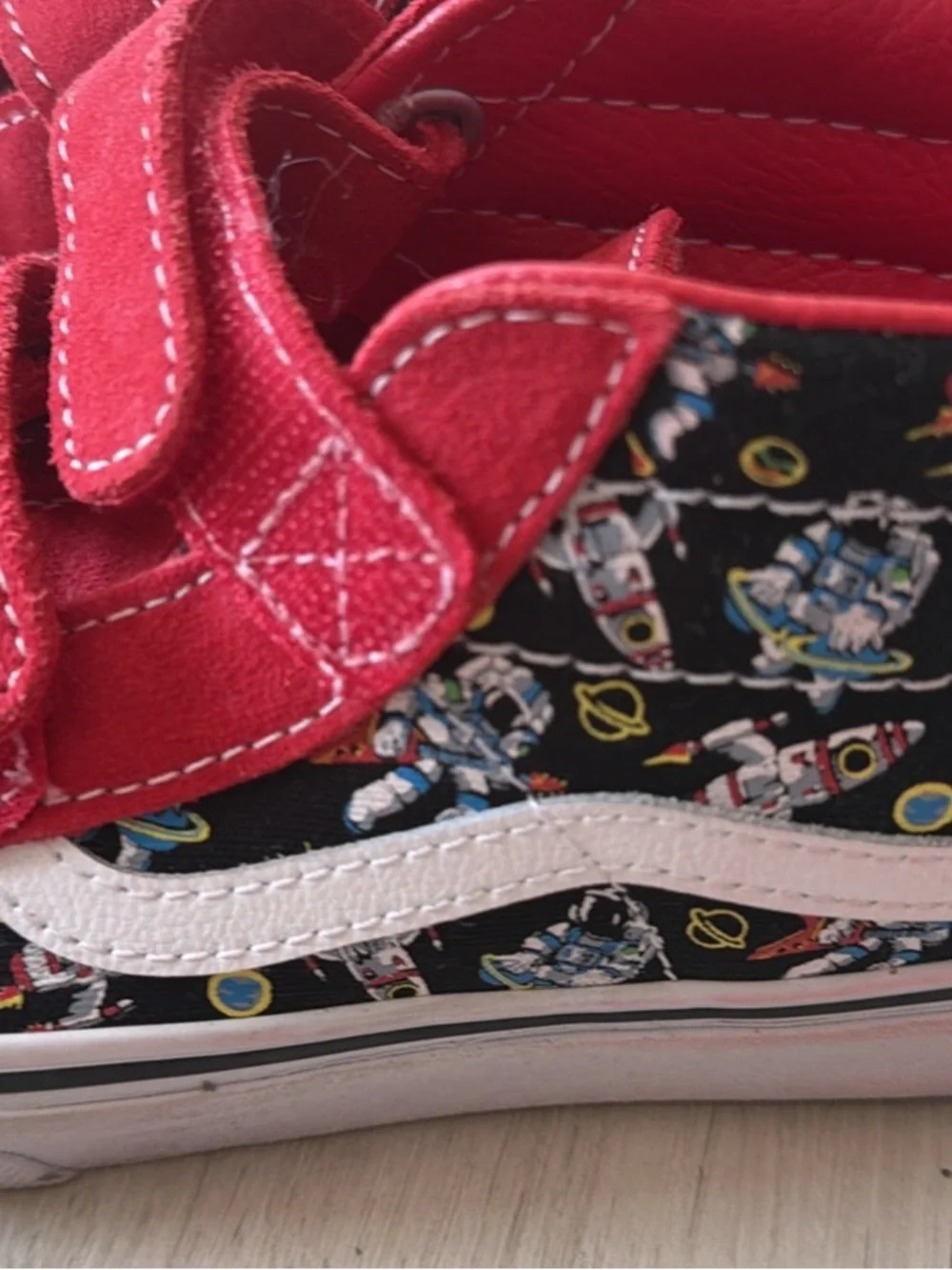 Vans Kids Red Suede & Patterned Canvas Velcro Sneakers 1.5